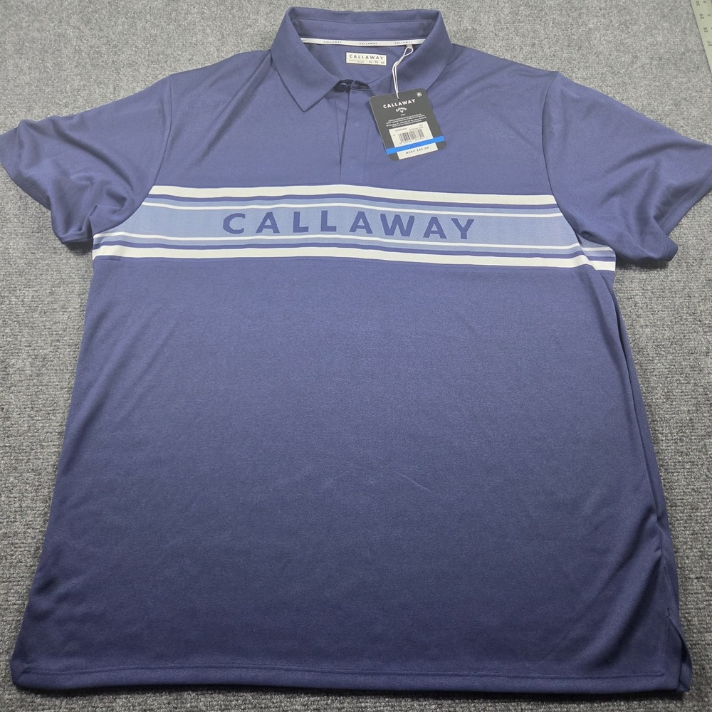 Men's Callaway Short Sleeve Stretch Wicking Golf Polo Shirt XL Blue Stripe NEW